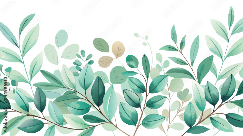 Poster elegant vector design of lush green foliage arranged in a flowing pattern with varying shades of gre
