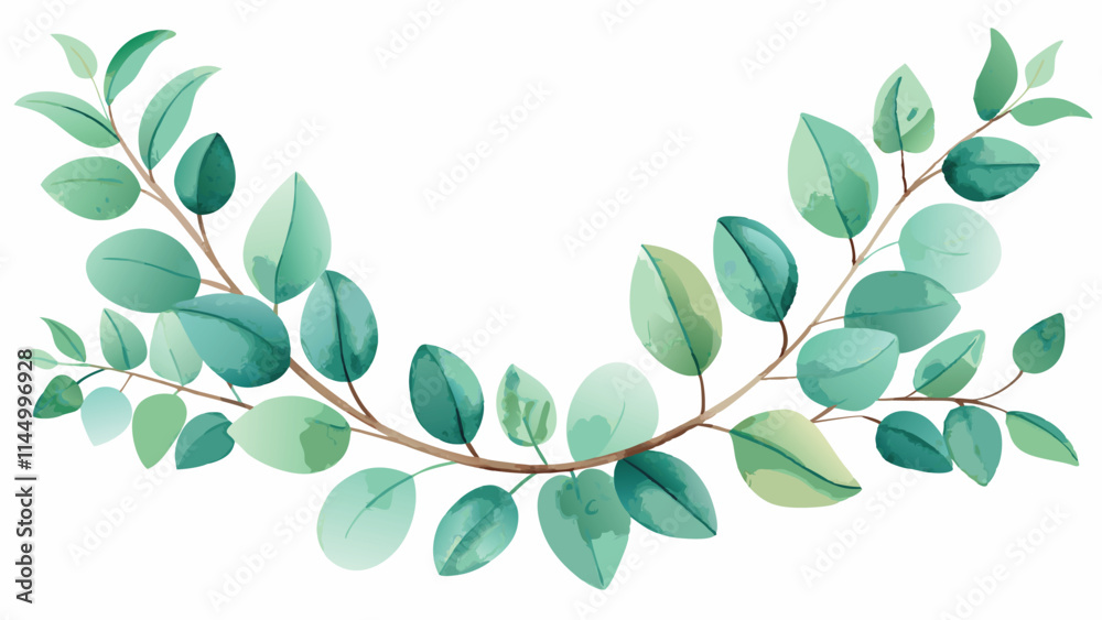 Poster Elegant vector design of lush green foliage arranged in a flowing pattern with varying shades of green on a white background