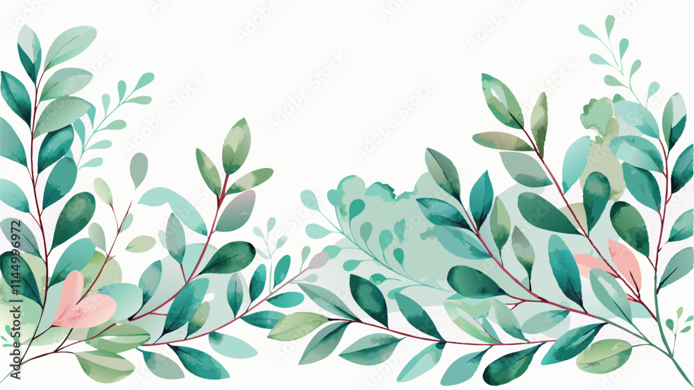 Poster elegant vector design of lush green foliage arranged in a flowing pattern with varying shades of gre