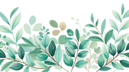 Elegant vector design of lush green foliage arranged in a flowing pattern with varying shades of green on a white background