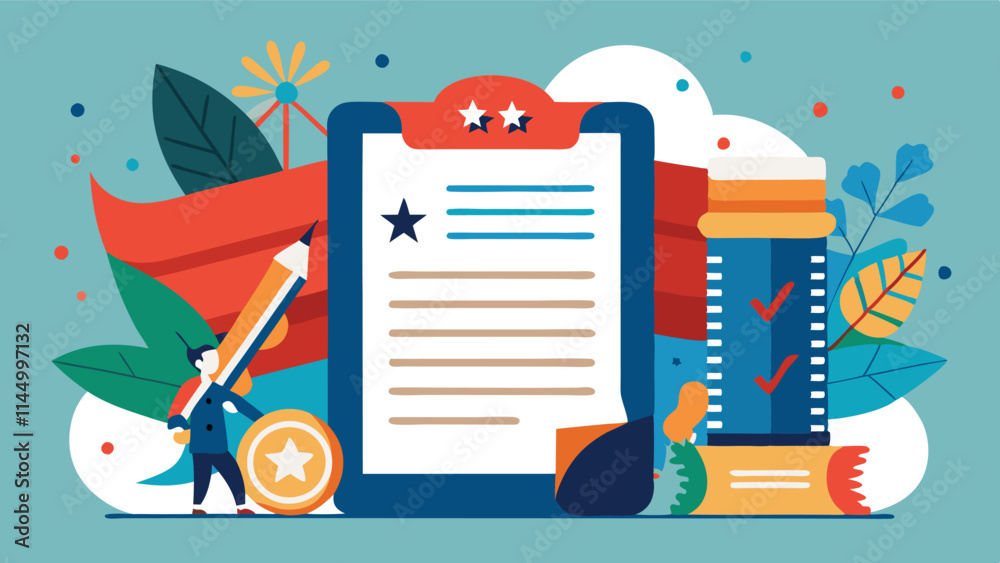 Leinwandbilder creative vector design showcasing a checklist and writing process with vibrant colors and elements o