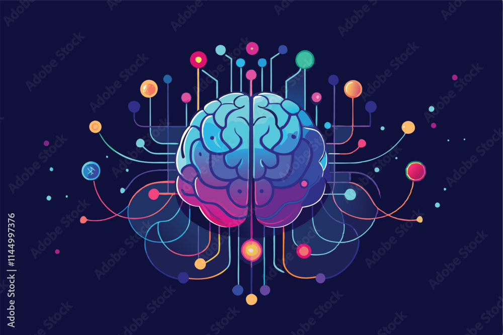 Leinwandbilder exploring the link between technology and human cognition through a vibrant vector illustration of a
