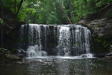 Obraz premium a large cascading waterfall with fresh water in mountains with greenery, rocks and other natural elements 