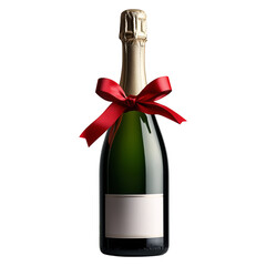 A champagne bottle wrapped with a festive ribbon isolated on a transparent background	