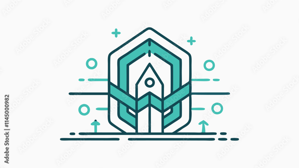 Poster modern vector design featuring abstract geometric shapes and lines with a central leaf motif in vibr