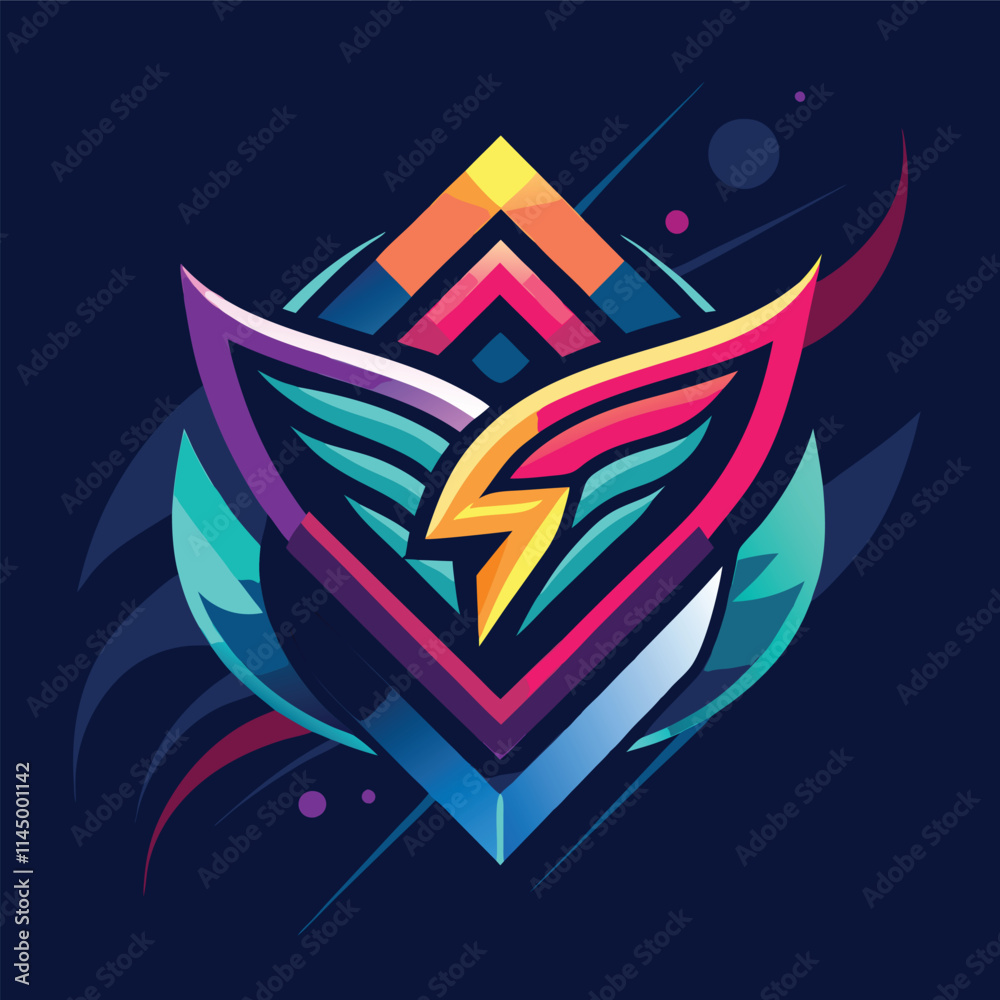 Poster Colorful geometric vector design featuring an abstract shape with vibrant colors and circular elements