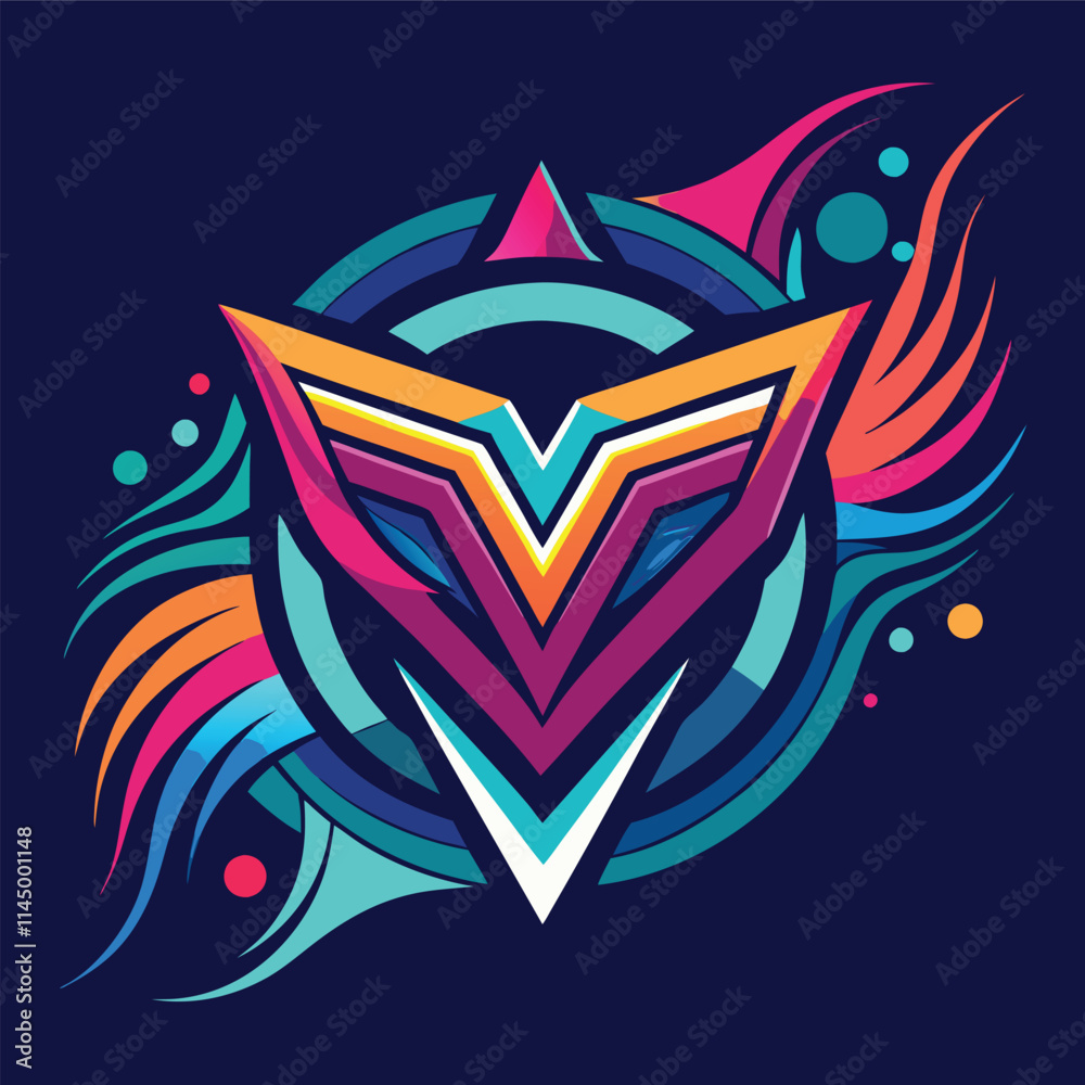 Aufkleber colorful geometric vector design featuring an abstract shape with vibrant colors and circular elemen