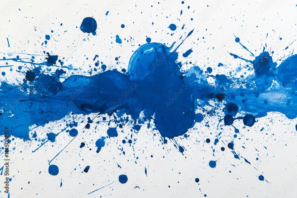 Poster Blue paint splashing on white canvas creating abstract art
