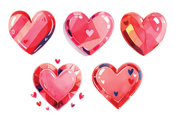 Beautiful red watercolor hearts with doodle sketch heart. design for holiday greeting card and invitation of the wedding, Valentine s day and Happy love day