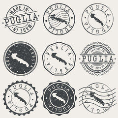 Obraz premium Apulia, Italy Set of Stamps. Country Travel Marks. Made In Product. Design Seals Old Style Insignia.
