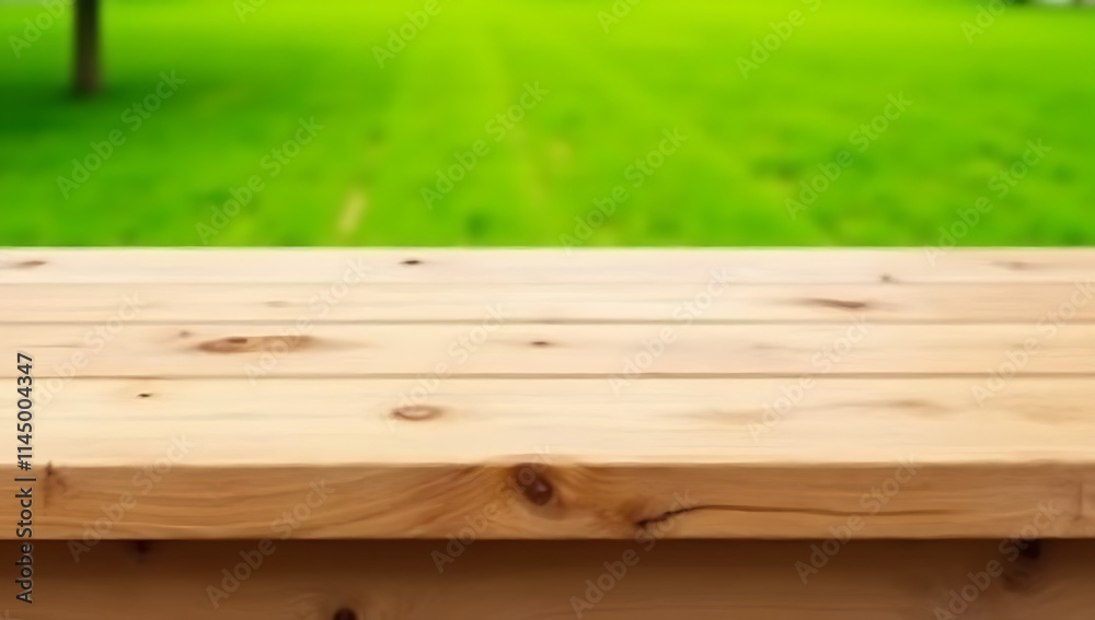 Poster beautiful pine wood texture features a table top or counter island in front of a lush green grass la