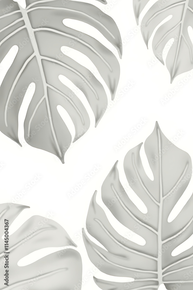 Poster beautiful monstera leaves in white on a transparent background create a stunning tropical botanical 