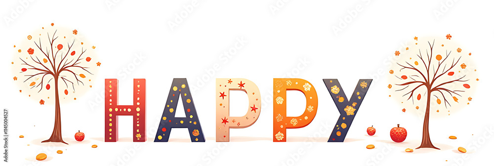Poster beautiful happy new year illustrations and designs in various colors and patterns on a clean white b