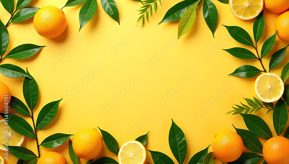 Aufkleber background with interlocking patterns of orange and lemon leaves, evoking concepts of nature, fruits