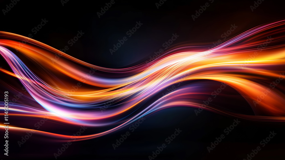 Poster flowing light patterns create an abstract visual experience with vibrant colors and smooth curves