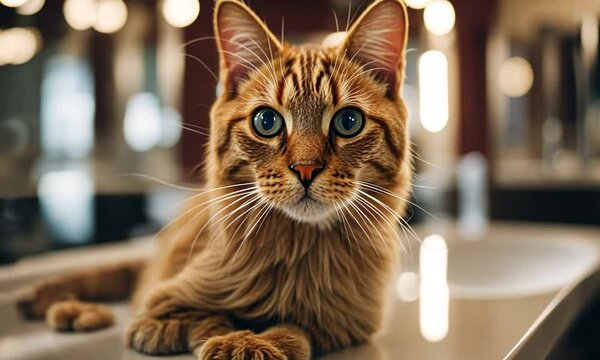 Cat in a hair salon.
