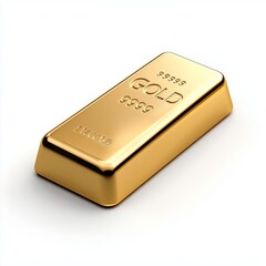 A single gold ingot with a polished finish, displayed with sharp detail on a plain white background.