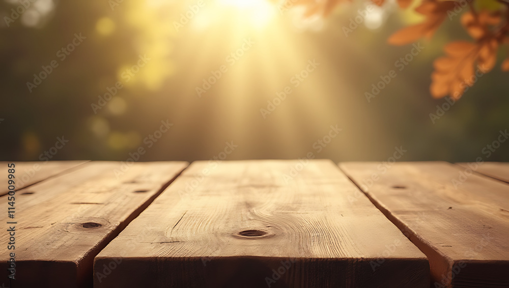 Poster A wooden table top with a beautiful textured material used as an isolated background for selective focus photography product ads._00002_