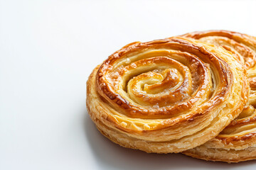 Fototapeta premium Sweet Bun Roll Swirl with Golden Crust, Isolated on a White Background