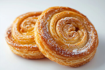 Fototapeta premium Sweet Bun Roll Swirl with Golden Crust, Isolated on a White Background