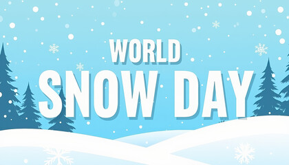 Pastel blue banner for World Snow Day featuring a serene snowy landscape, inviting families to embrace the magic of winter celebrations together.