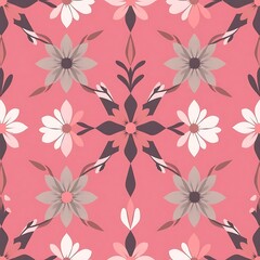 Floral Mandala on Pink Background: A captivating seamless pattern with a delicate floral mandala design in shades of white, pink, and brown, set against a vibrant pink backdrop.