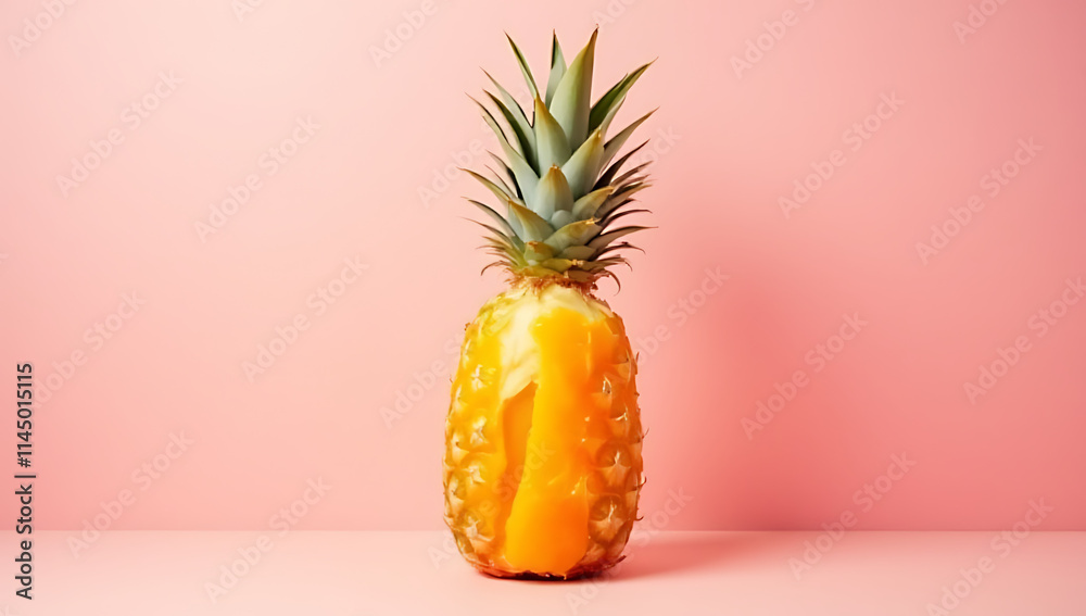 Poster a vibrant pineapple and orange mixture on a soft pink pastel background creates a refreshing and vis