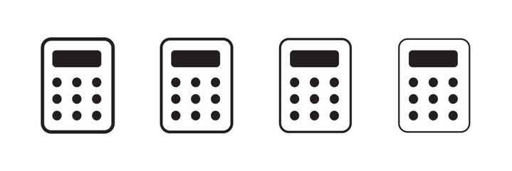 Calculator icon. Symbol of tax accounting scientific keyboard device. Vector set of numeric mathematical formula solving digital counter in flat outline style