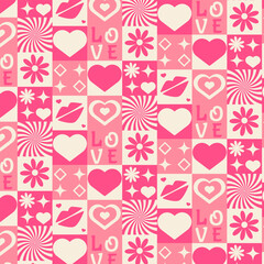 Pattern of squares for Valentine's Day in pink tones