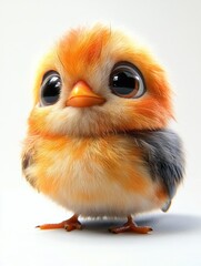 Obraz premium Adorable Baby Chick with Big Eyes - fluffy yellow baby chick with expressive, oversized eyes and a curious look. The soft lighting and natural background create a charming and innocent vibe.