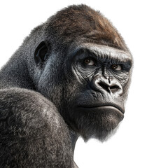 Obraz premium Silverback Gorilla Isolated on White Background Powerful Primate Wildlife Animal Portrait Endangered Species Majestic Ape Strength and Dominance in Nature Conservation Concept Great Ape Close-up