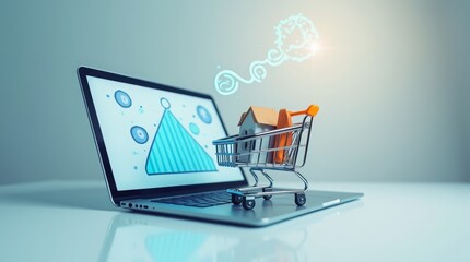 E-commerce Business with Shopping Cart Icon and Laptop