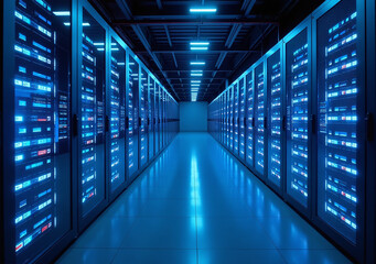 bright blue led lights illuminate modern data center stunning views today