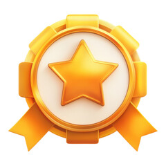 Golden medal icon with ribbon, symbolizing achievement and excellence, displayed on a clean white backdrop, ideal for awards and recognition themes