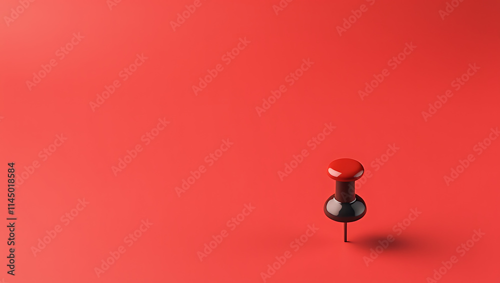 Poster A small group of a pin and thumbtack sits on a red desk with plenty of space for text overlay._00001_