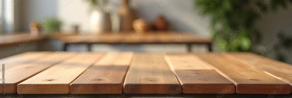 Poster A selectively focused image of a wooden tabletop with a beautiful texture is used as a background for material product advertisements._00003_