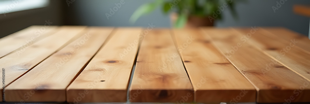 Poster A selectively focused image of a wooden tabletop with a beautiful texture is used as a background for material product advertisements._00001_