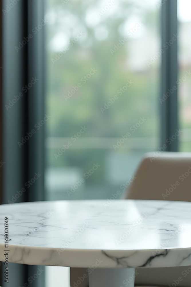 Aufkleber a selectively focused image of a marble table top against a blurred abstract window glass background