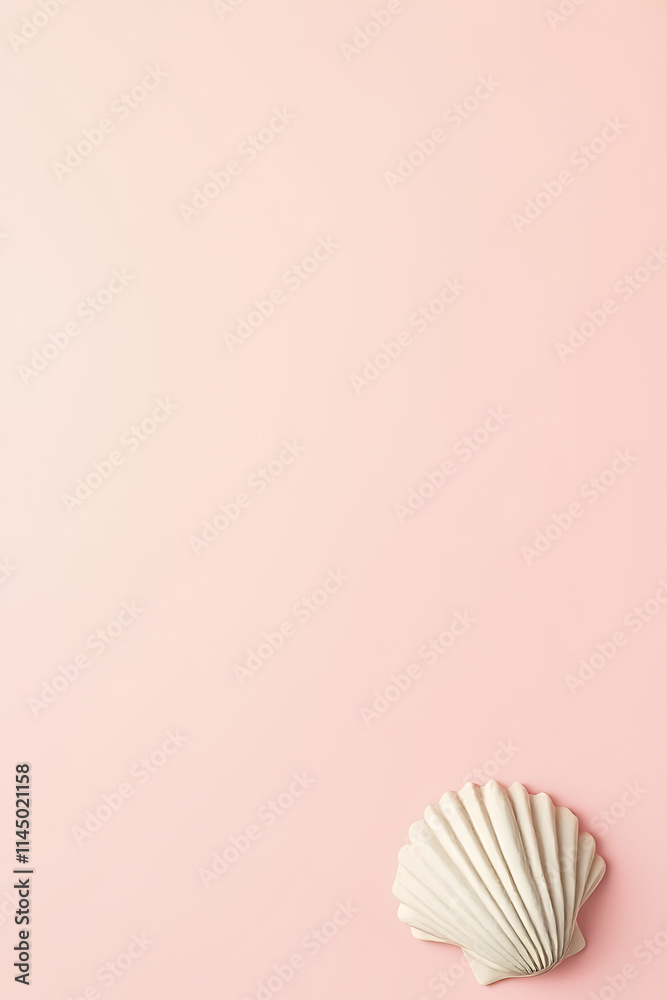 Poster A seashell is placed on a soft pastel colored background in this flat lay design concept._00002_