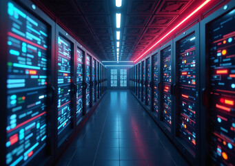 Fototapeta premium cyberpunk space polygonal geometry blurred business technology digital interior data