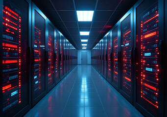 Fototapeta premium data center server room experiencing severe electrical failure causing blackouts computer systems immediately surrounding
