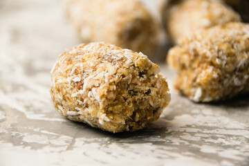 Delicious homemade energy bars without sugar on light background. Diet and healthy eating concept