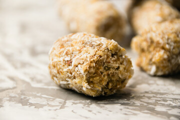 Delicious homemade energy bars without sugar on light background. Diet and healthy eating concept