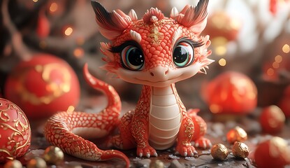 A Cute Cartoon Dragon with Big Eyes


