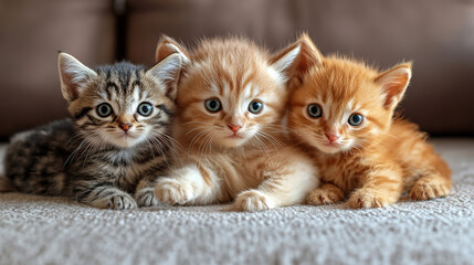 three kittens on the bed , pet shop 