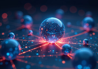 Fototapeta premium futuristic spheres surround glowing data stream illustrating concepts like big data artificial intelligence