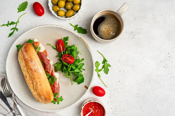 Assorted delicious baguette sandwiches