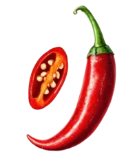 red chili pepper with cross section on white background illustration