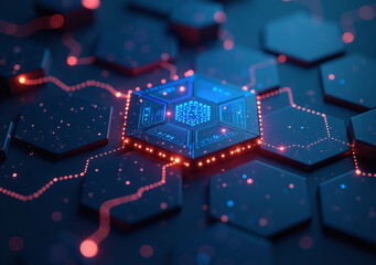 Fototapeta premium hexagonally shaped tech background rendering network connection dark design