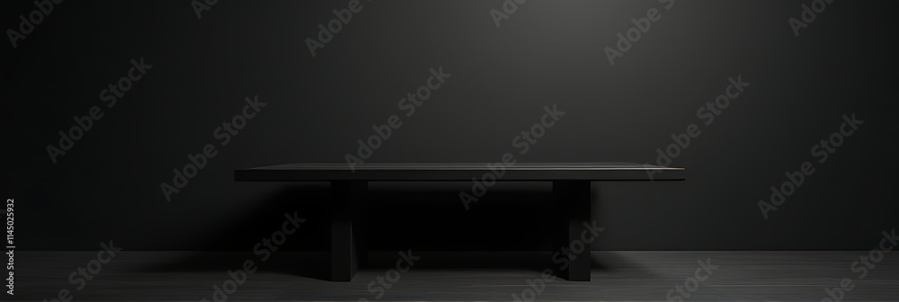 Poster a modern worktable with a sleek black finish sits against a simple yet elegant dark colored backgrou